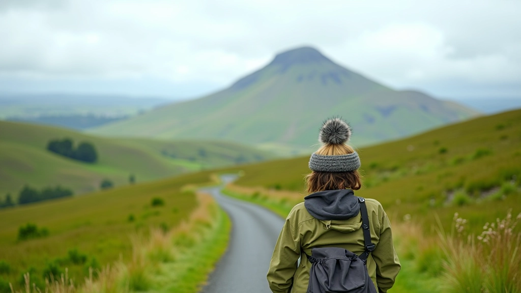 Mountain landscape view with lush green valleys and Croagh Patrick visible in the distance