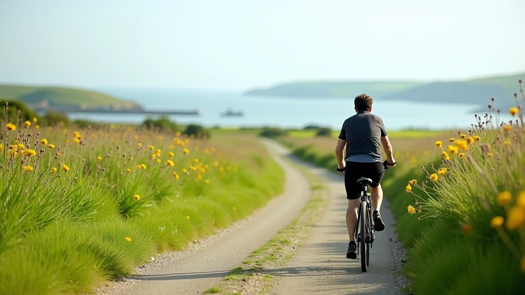 Waterford Greenway path winding through coastal landscape with water views and wildflowers